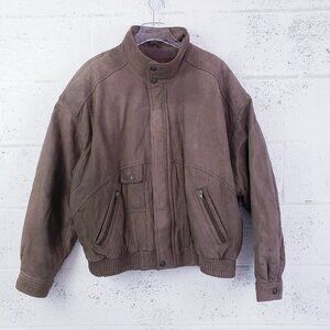 Vintage 90s y2k Adventure Bound Aviator Bomber Insulated Brown Leather Jacket 1X